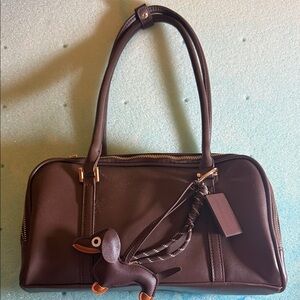 Urban Expressions Black Shoulder Bag with dachshund charm! Super Cute.
